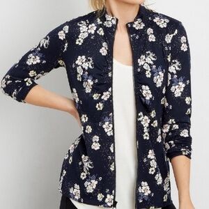New! Maurices In Motion Navy Blue Floral Zip Up Athletic Jacket